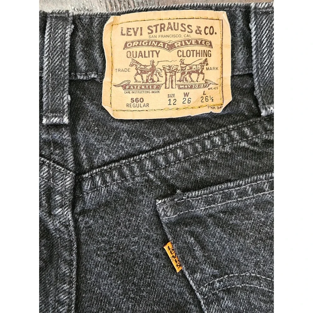 Vintage Levis 560 Regular‎ Black Acid Wash Orange Tab Jeans Kids Size 12 W26